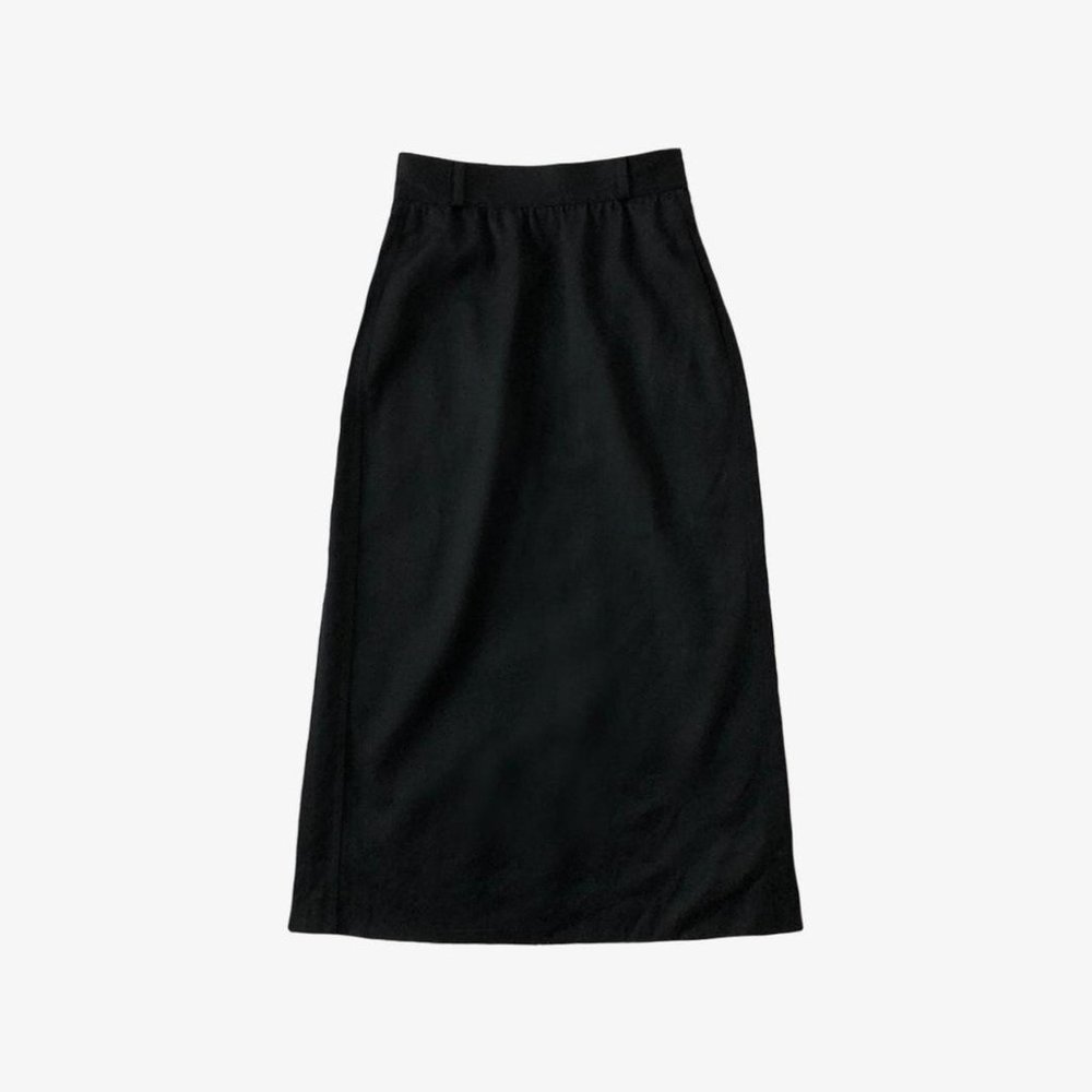 Vintage Black Wool Midi Slit Skirt by Escada